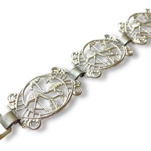 Vintage Flamingo Filigree Bracelet Silver Tone Germany Retro 40-50s MCM Tropical